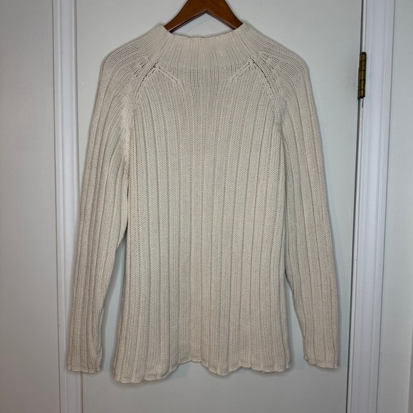 Lands' End Sweaters - Lands End Cream Ribbed Mock Neck Long Sleeve Sweater Size L 14-16